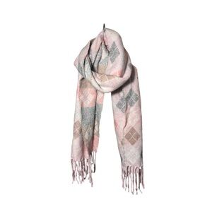 Pink argyle patterned scarf w/ fringe